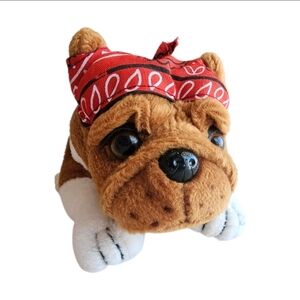 Plushland Bulldog Plush Stuffed Animal 6" Brown and White With Bandana